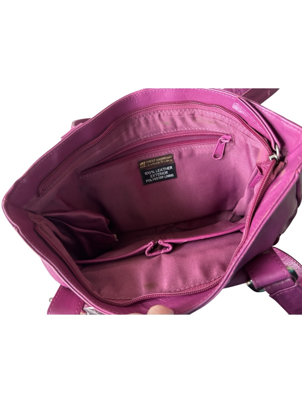Women's Plum Leather Shoulder Bag with Front Ring Detail - Picture 4 of 11